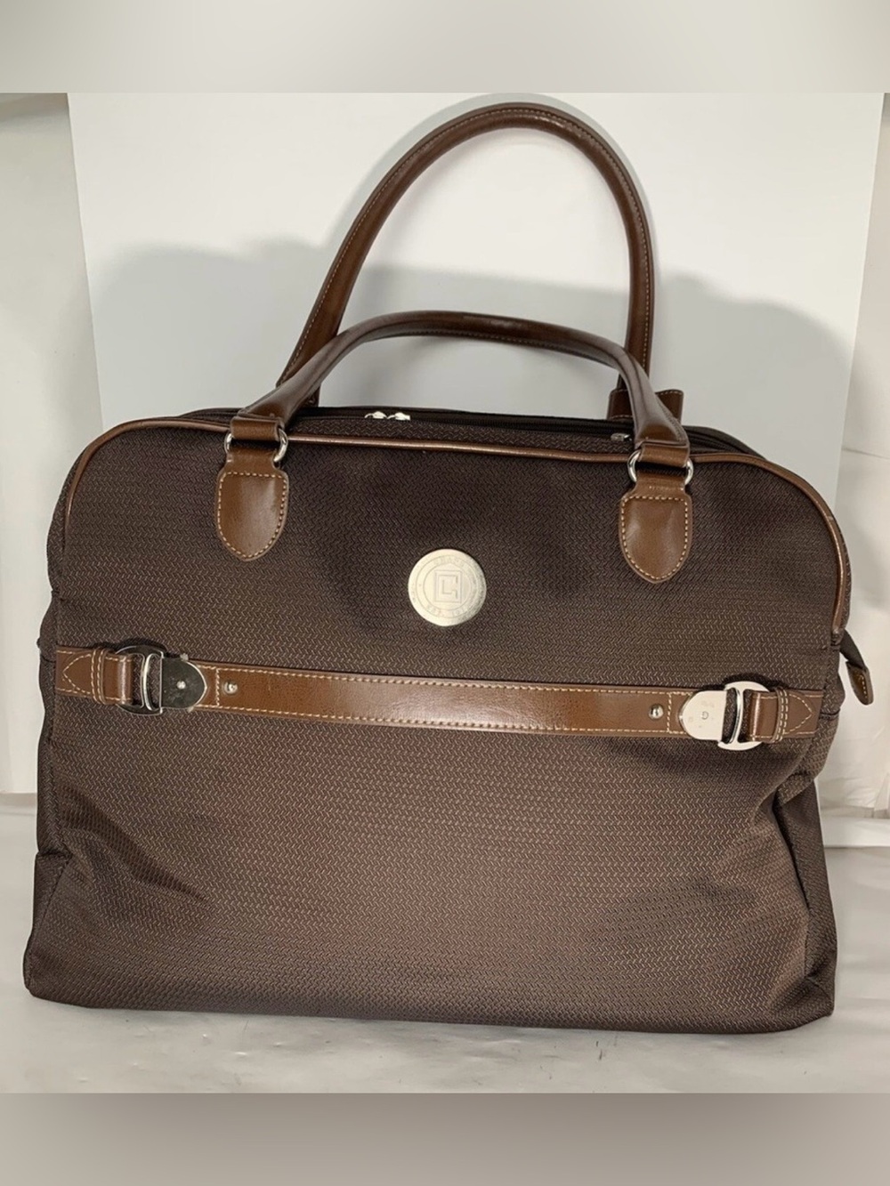 Chaps Brown Unisex Travel Tote Bag with Leather Trim